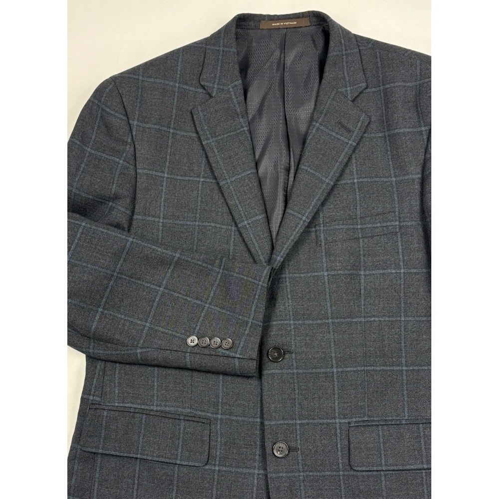 Tasso Elba 100% Wool Sport Coat Gray w/Green/Gray Windownpane Plaid 40S EUC